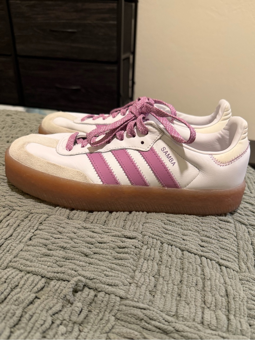 adidas Samba Women's White & Pink Leather Sneakers with Gum Sole